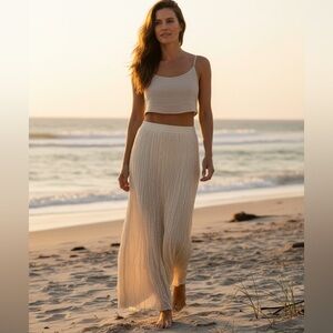 Vintage Adrian Jordan Silk Cream Accordion Pleat Crinkle Maxi Skirt 14/16 New